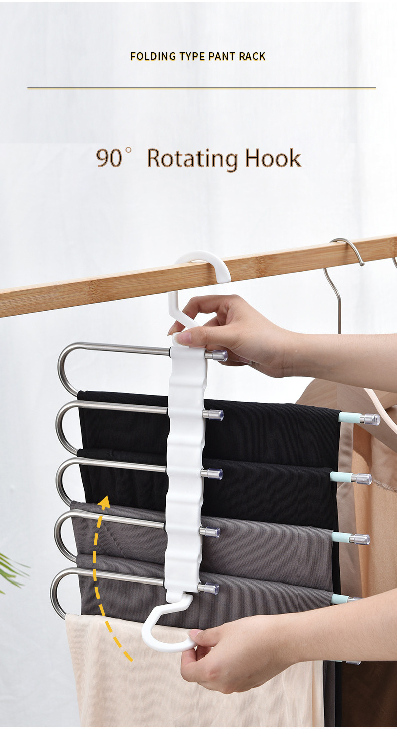 5 Layers Magic Pants Hanger Rack Slack Trousers Hanger Space Saving Non-Slip Closet Storage Organizer for Skirts Jeans Trousers