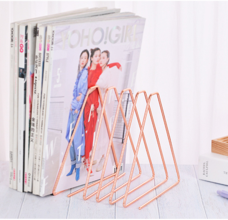 Adjustable 3-Slots Desktop Magazine File Holder, Triangle Metal Wire Book Organizer Rack, File Folder Sorter Stand Holder