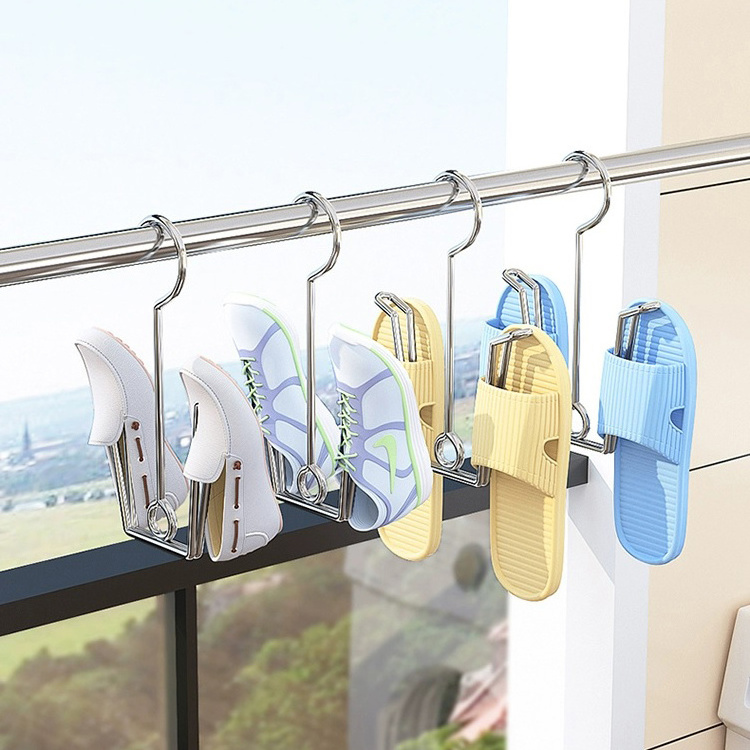 Stainless Steel Shoes Hanger Drying Rack for Dehumidifying Hanging Leather Shoes Double Hook Drying Shelf Storage Organizer