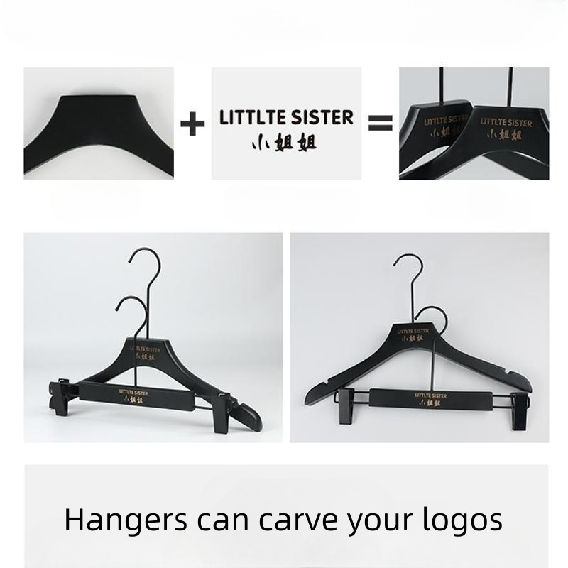 Beishite Clothing Hanger Custom LOGO Matt Black Wooden Brand Coat Suit Hangers for Clothes