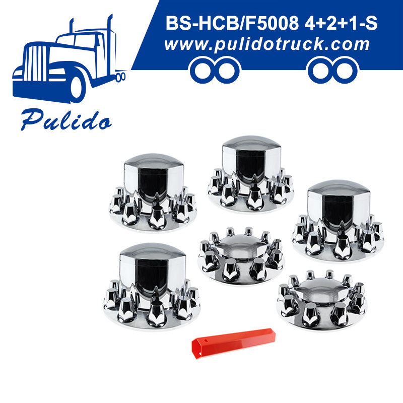 Complete Semi-Truck Wheel Axle Cover Set with Lug Nut Covers