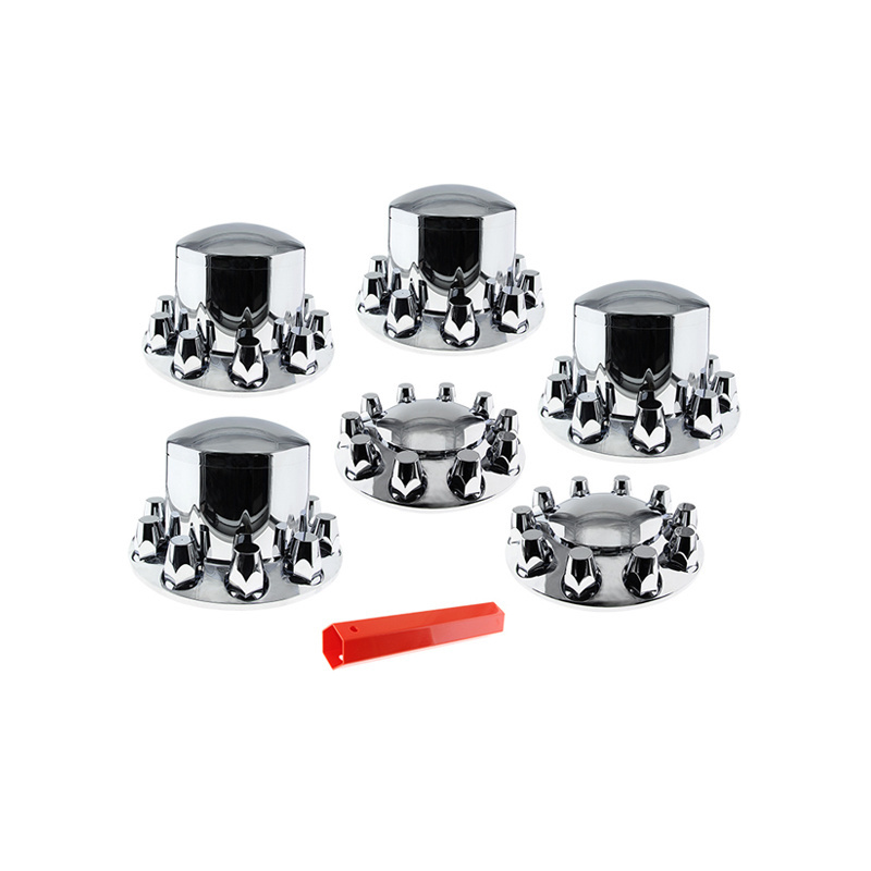 Complete Semi-Truck Wheel Axle Cover Set with Lug Nut Covers