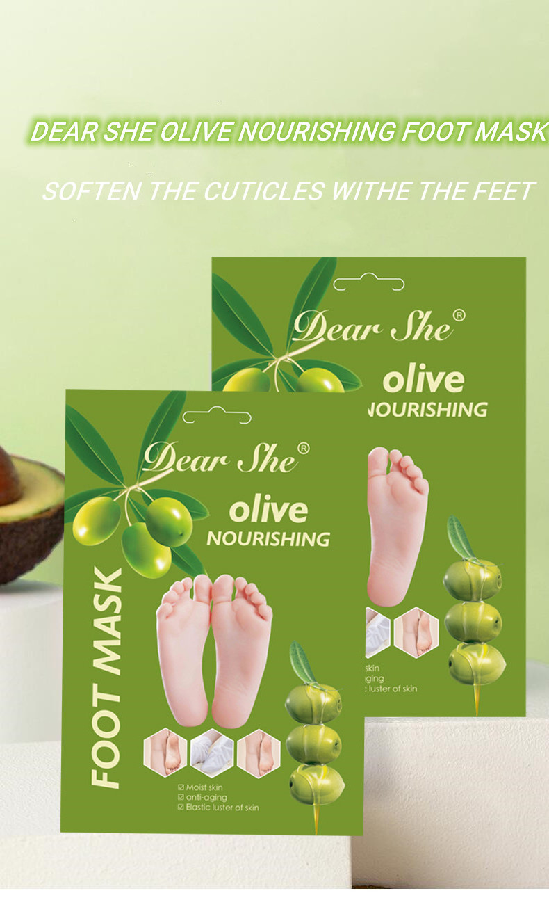 Private Label OEM Dear She Olive Nourishing Foot Mask  Socks For Skin Care Moisturizing Moist Skin Gloves Foot Spa Mask