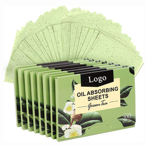 Green Tea Scented Oil Absorbing Sheets Custom Logo 100Pcs/Box Oil Blotting Paper Portable Face Oil Absorbing Paper