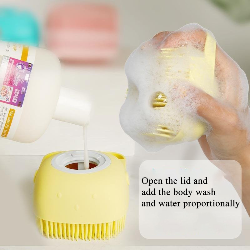 Eco Friendly Silicone Reusable Massage Exfoliating Bath Brush Baby Shower Body Brush With Soap Dispenser