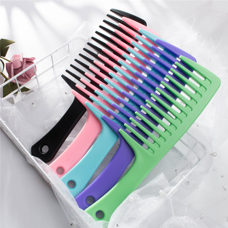 Custom Logo Plastic Hairdressing Comb Flat Wide Tooth Straight Hair Comb Multicolor Antistatic Hair Cutting Styling Comb