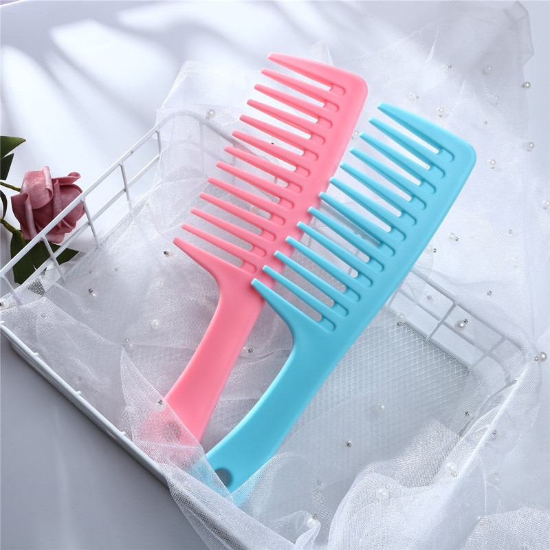 Custom Logo Plastic Hairdressing Comb Flat Wide Tooth Straight Hair Comb Multicolor Antistatic Hair Cutting Styling Comb