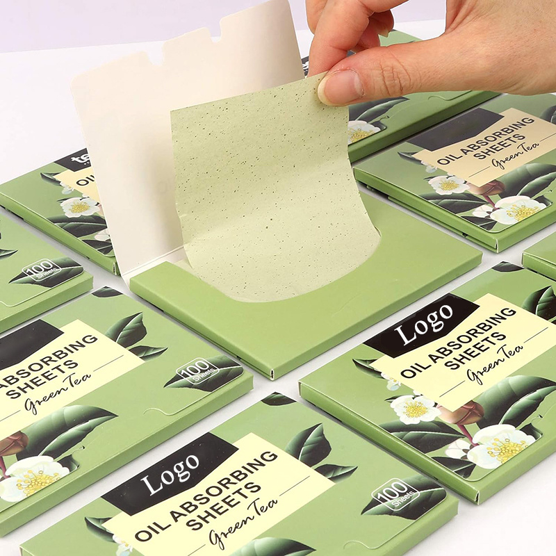 Green Tea Scented Oil Absorbing Sheets Custom Logo 100Pcs/Box Oil Blotting Paper Portable Face Oil Absorbing Paper