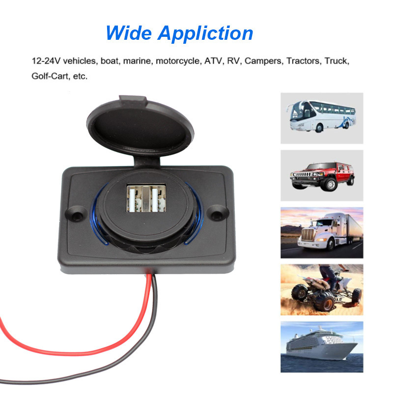 12V Panel Mount Dual 3.1A Seat Dual USB Charging Port Detachable USB Charger