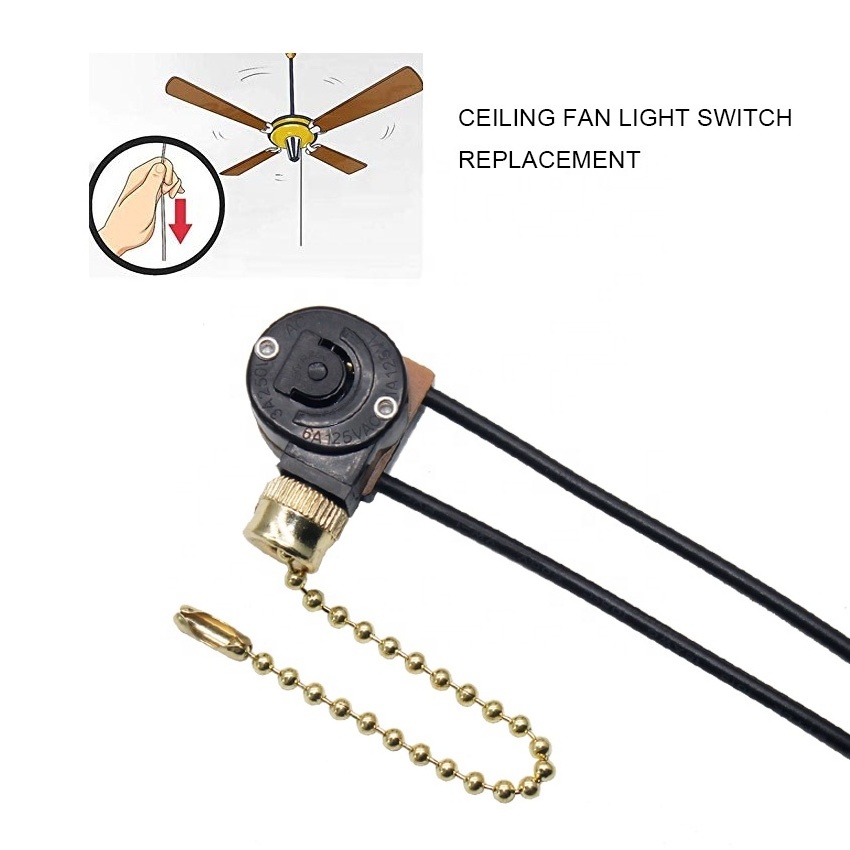 3A Ceiling fan light pull chain switch ZE-109 fan switch On-Off switch with Pull Chain L1 L2 L3