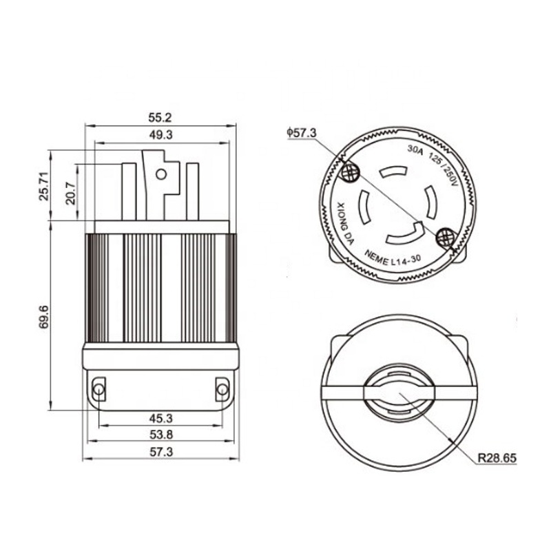 30A Generator Plug Twist Lock 125/250V NEMA L14-30P 4 Pin Male Plug Replacement Male Plug