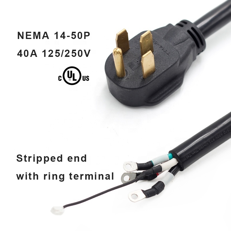 NEMA 14-50P 6awg 8awg 4 Core 40A power cord with ring terminal