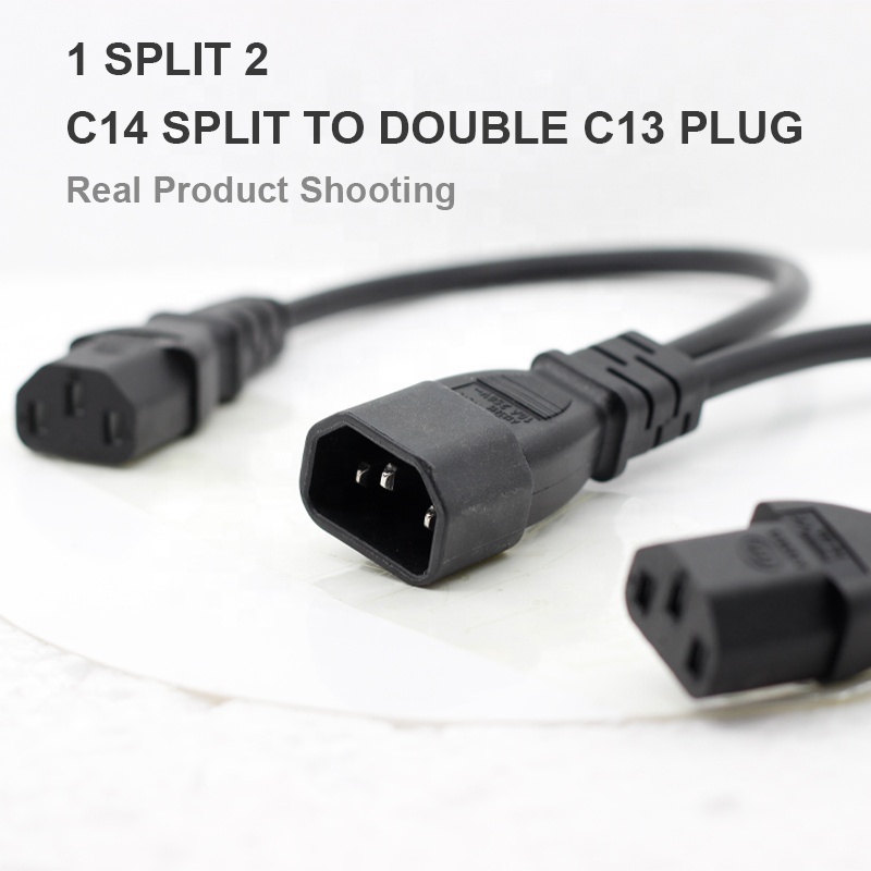 250V 10A H05VV-F 3*0.75mm C14 Plug Customized Power cord split to 2 IEC 320 C13 AC extension Power cable