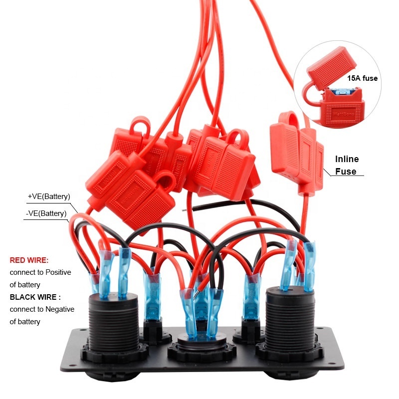 5 Gang Rocker 3.1A USB Switch Panel with Charging socket with Digital Voltmeter Marine Switch Panel