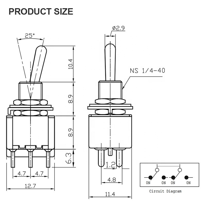 2A 250V Mini Toggle Switch ON-ON 6 PIN 2 Position High Quality Toggle Switch