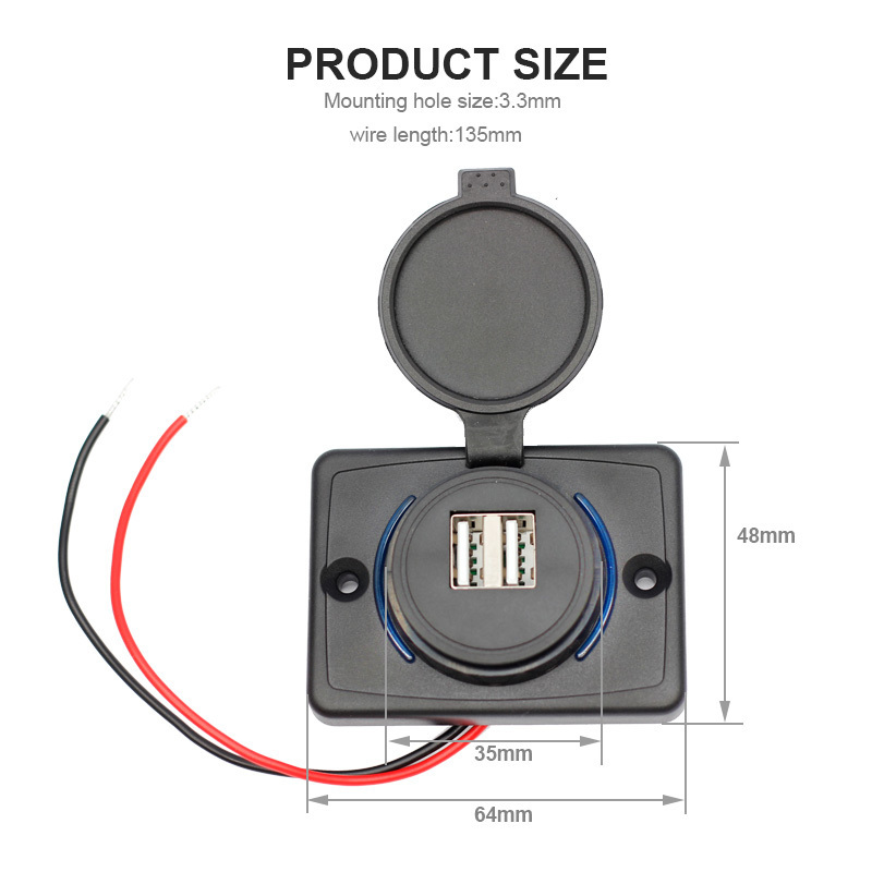 12V Panel Mount Dual 3.1A Seat Dual USB Charging Port Detachable USB Charger