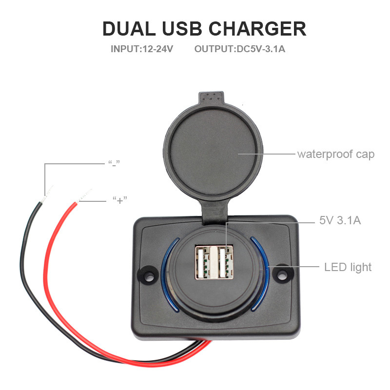 12V Panel Mount Dual 3.1A Seat Dual USB Charging Port Detachable USB Charger