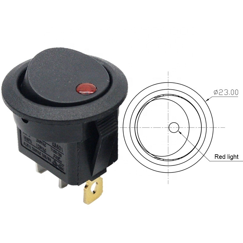 12V 20A Rocker Switch With DOT LED Blue Red Green Orange light 23mm car rock round switch 3PIN