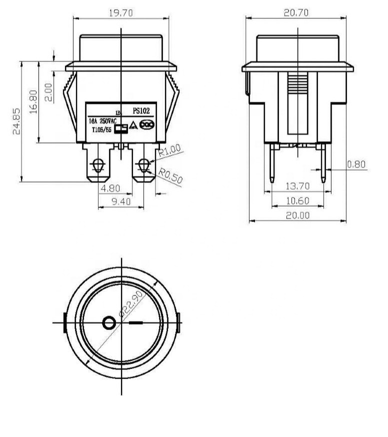 16A 250VAC 4 PIN Toggle Rocker Switch Push Button Round Micro Switch