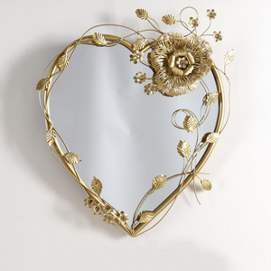 decorative wall mirror  home accent customized design gold steel flowers wall decor with mirror