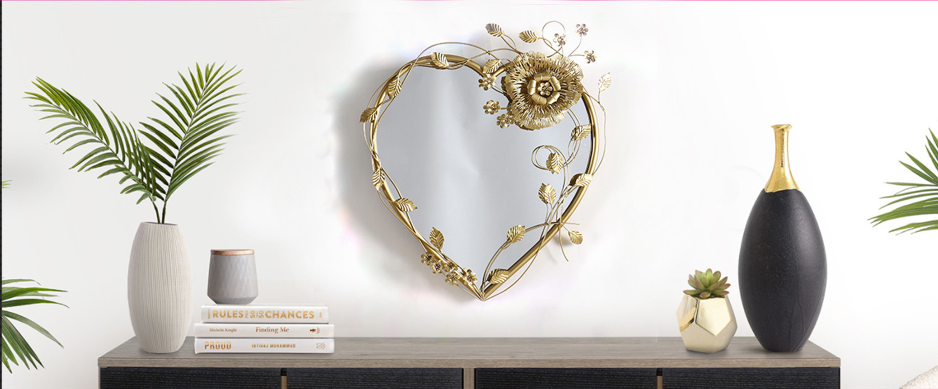 decorative wall mirror  home accent customized design gold steel flowers wall decor with mirror