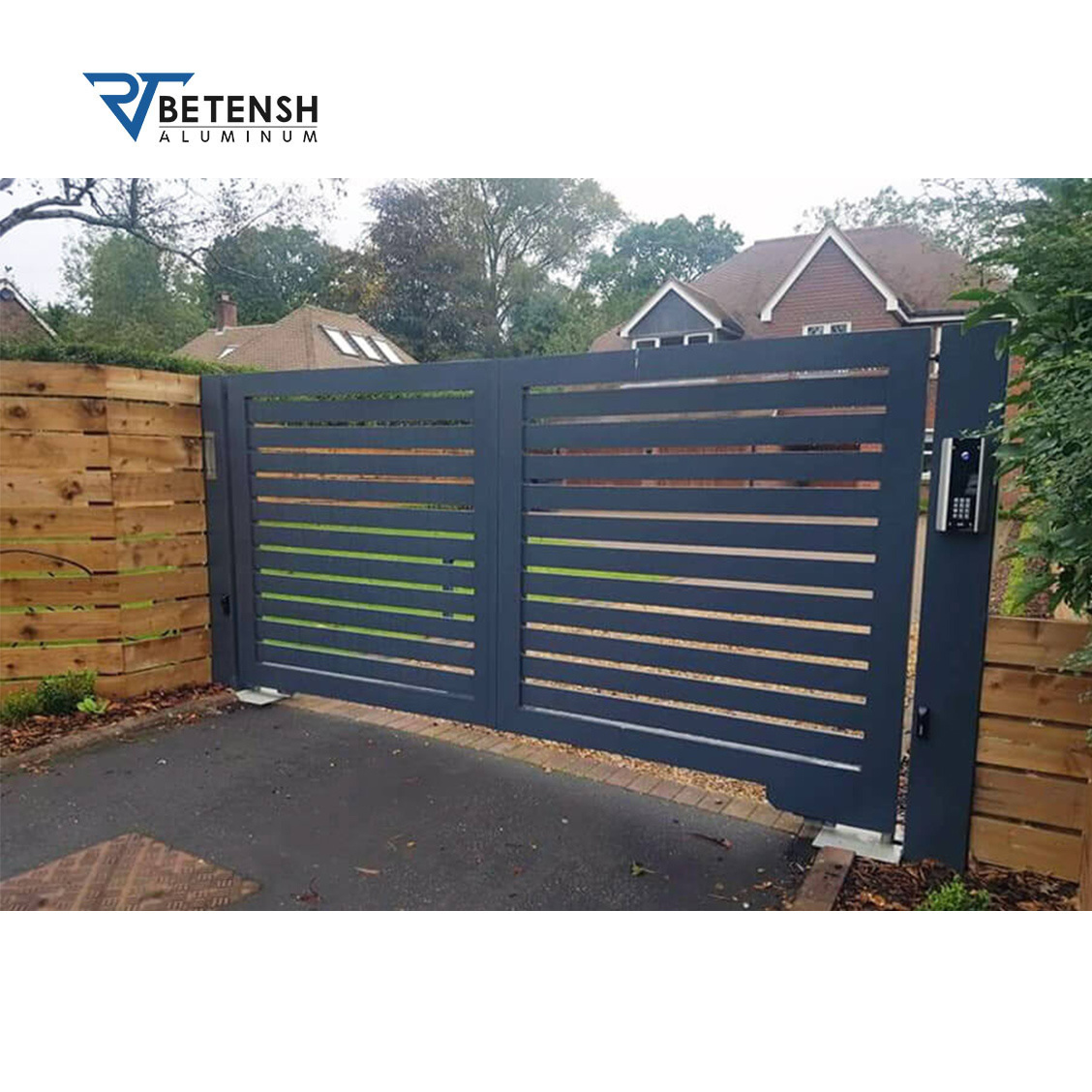 Double Swing Decorative Aluminum Gate Designs Simple Driveway Security Fencing Trellis Gate Black