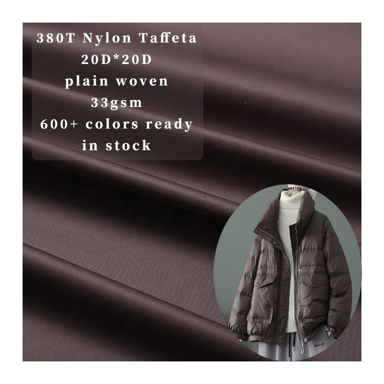 20D*20D full dull 100% Nylon Fabric Stock outdoor jacket light down jacket fabric 380T nylon taffeta fabric for down jacket