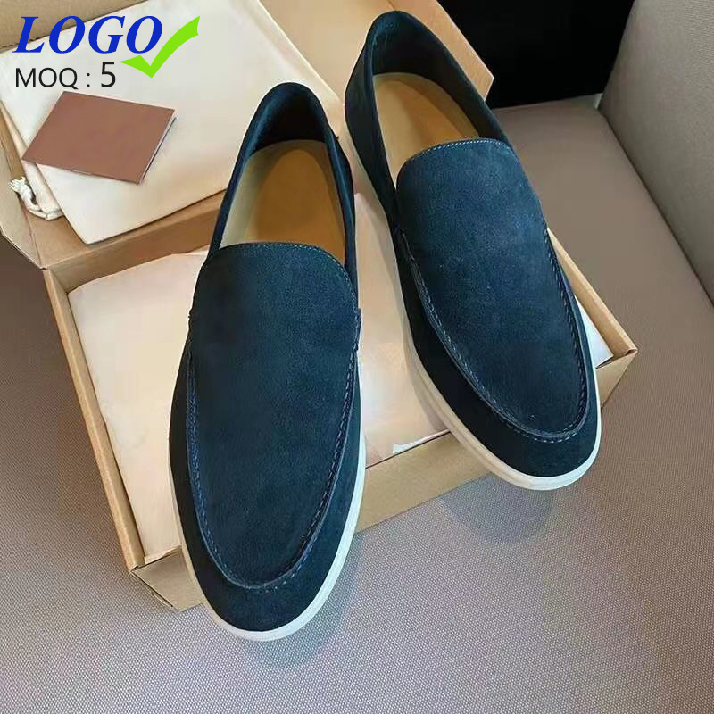 Customized Logo Luxury Designer Suede Genuine Leather Slip On Men's Casual Walking Style Loafers Dress Shoes Men