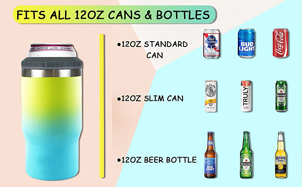 Customized Outdoor Portable  4 in 1 Insulated Stainless Steel 14oz Beer Can Holder Bottle Cooler