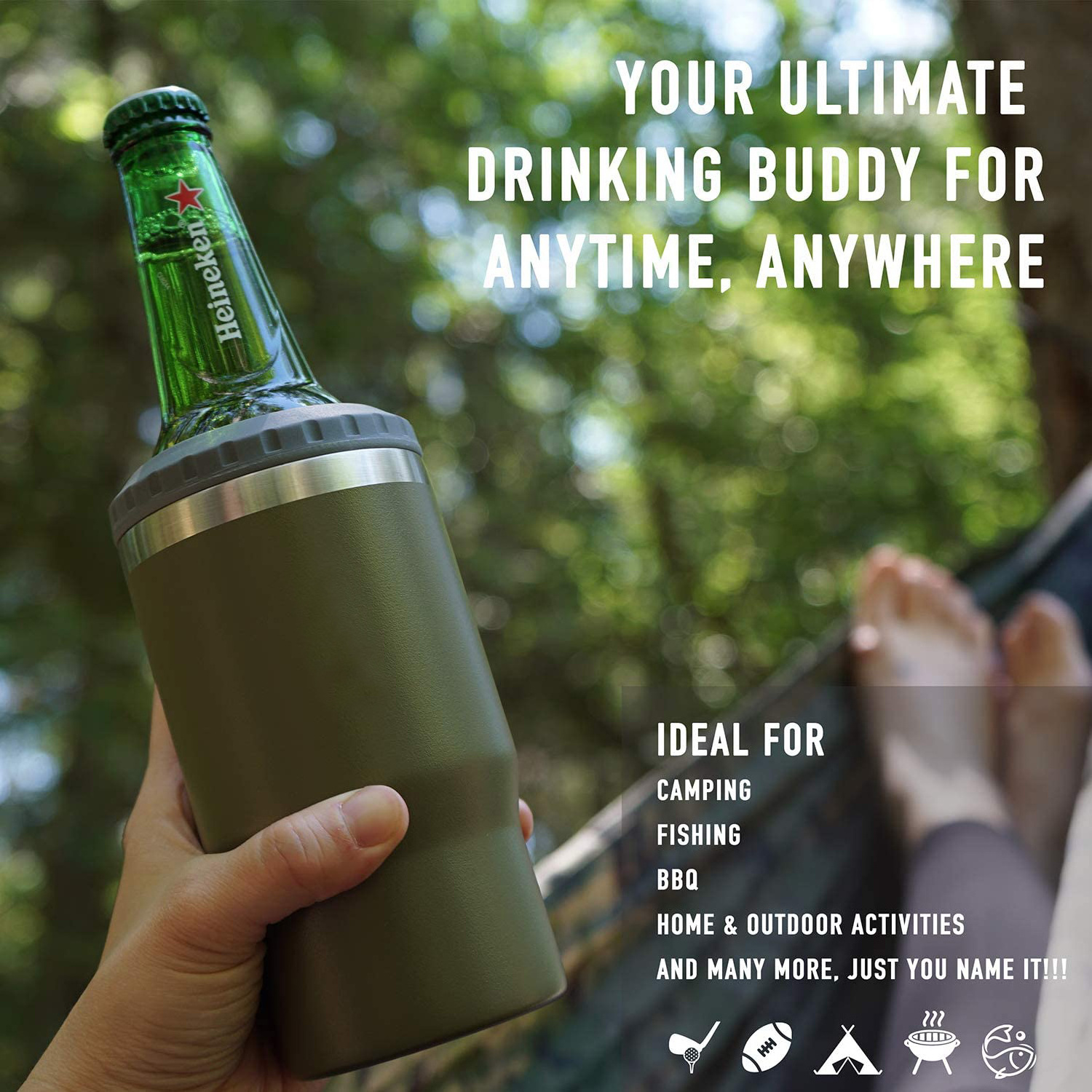 Customized Outdoor Portable  4 in 1 Insulated Stainless Steel 14oz Beer Can Holder Bottle Cooler