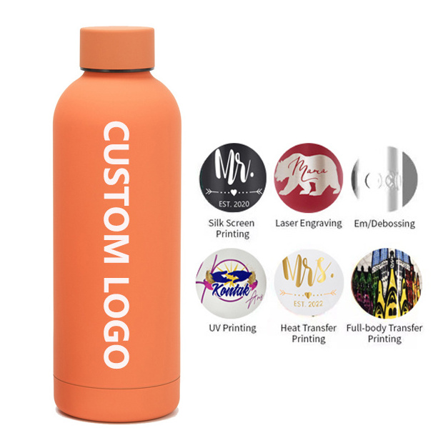 Custom Insulated Stainless Steel Hot And Cold Girls Reusable Large Slim 500Ml Rubber Painted Tea Water Bottle With Custom Logo