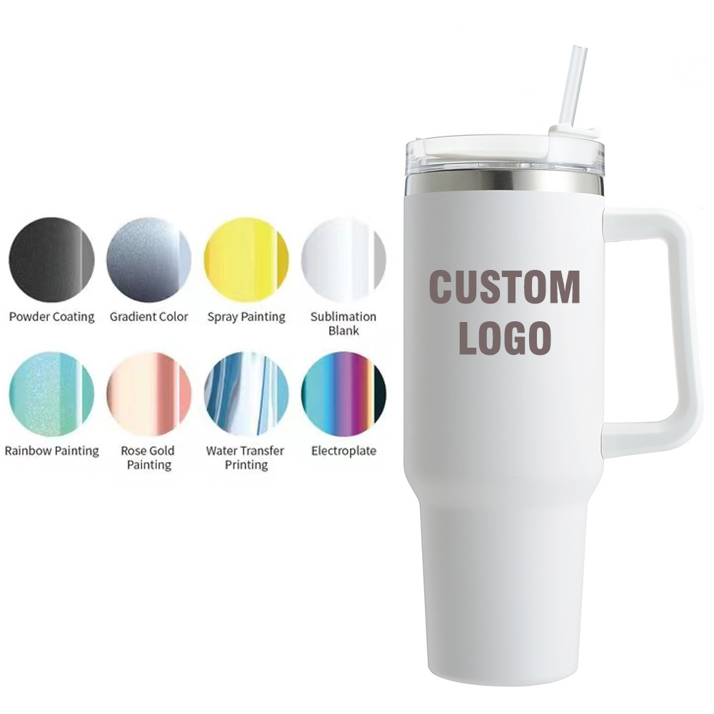 Custom Logo Upgraded Stainless Steel powder coated 40Oz Travel Tumbler Mug Cup With Handle 2.0