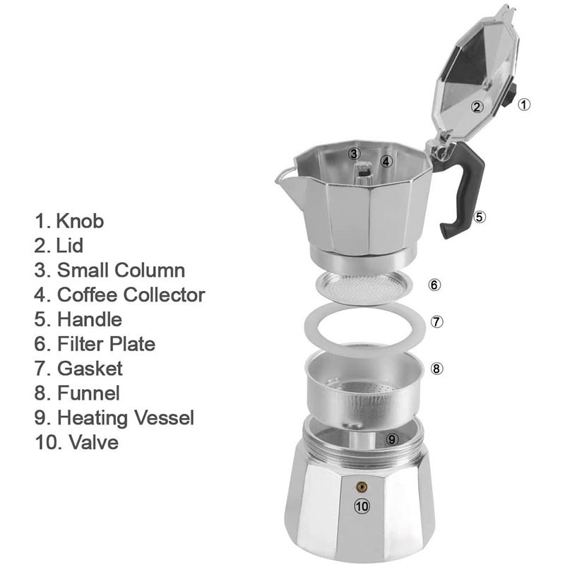 Wholesale Modern Aluminum Kahve Stovetop 1 Cup  to 12 Cups Coffee Maker Stove-Top Mokapot