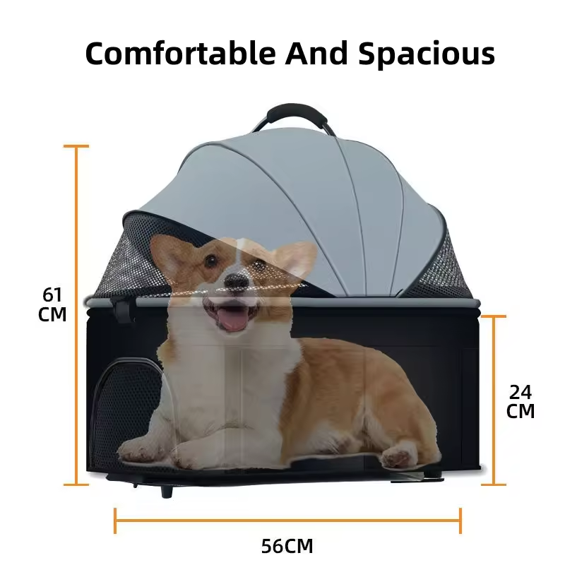 Wholesale Detachable Pet Stroller for Dog and Cat One Click Folding Trolley Pet Carrier with Wheel