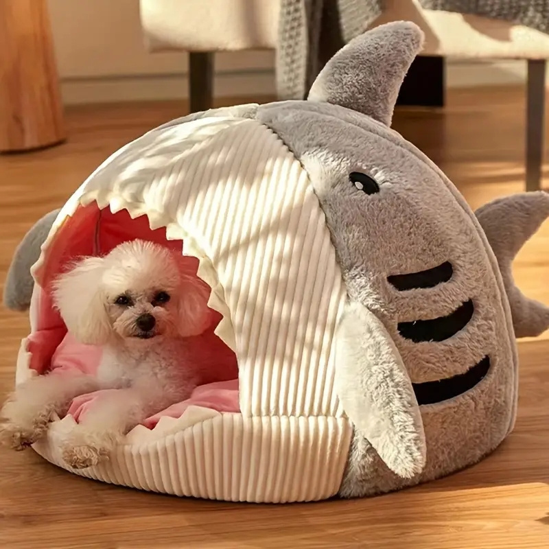 Wholesale Shark Shape Cat Beds Warm Furry Cat House Cozy Furry Pet Beds for Cat and Dogs