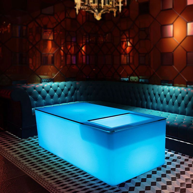 Night Club Plastic Led Coffee Bar Table with Ice Bucket Modern Commercial Furniture Novel Design Factory Price Cube Coffee Table