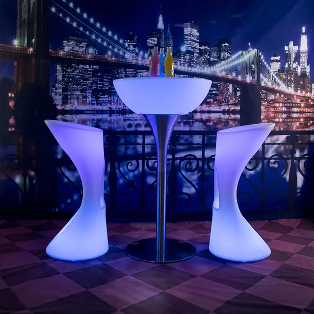 Hot sale nightclub LED bar 110 cm table furniture led cocktail bar table led chairs and tables