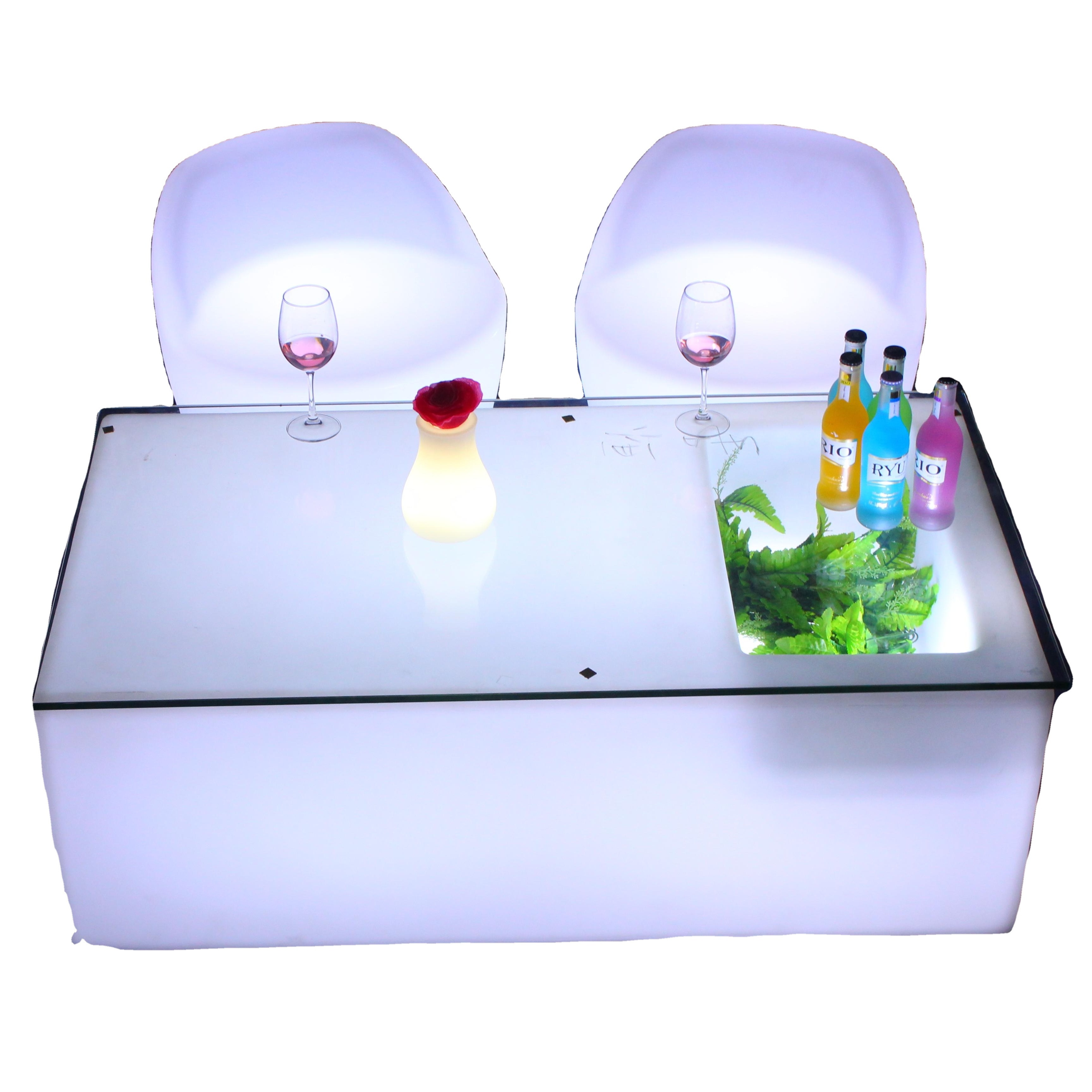 Night Club Plastic Led Coffee Bar Table with Ice Bucket Modern Commercial Furniture Novel Design Factory Price Cube Coffee Table