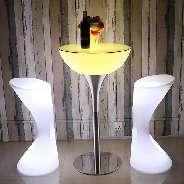 Hot sale nightclub LED bar 110 cm table furniture led cocktail bar table led chairs and tables