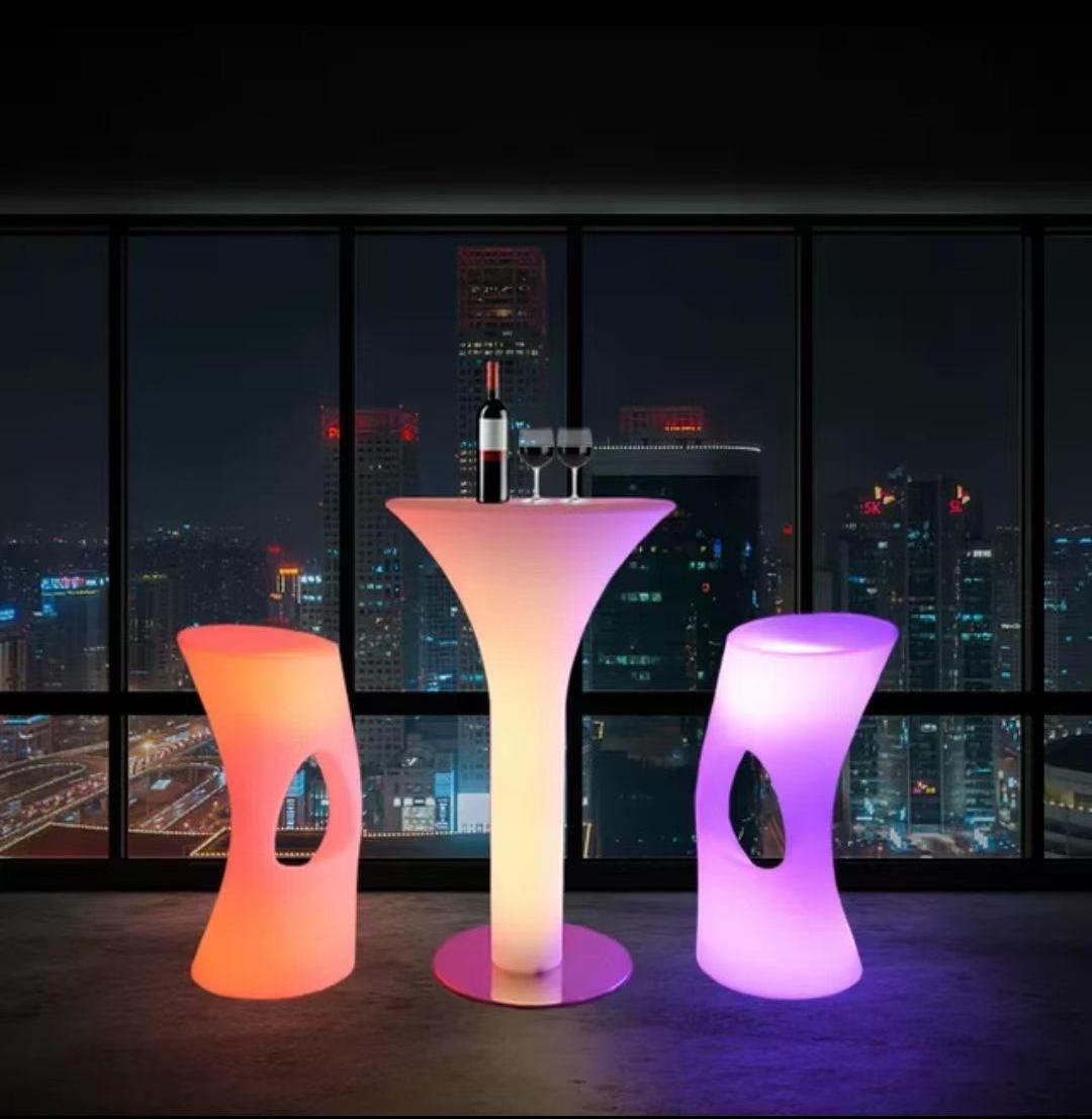 Hot sale nightclub LED bar 110 cm table furniture led cocktail bar table led chairs and tables