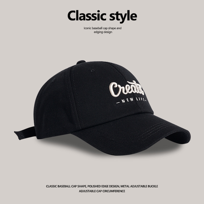 Big head around the face small baseball cap female wide eaves American letter embroidery cap male street sports cap