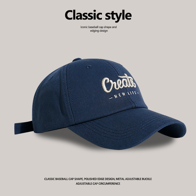 Big head around the face small baseball cap female wide eaves American letter embroidery cap male street sports cap