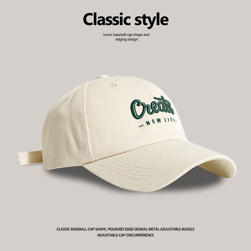 Big head around the face small baseball cap female wide eaves American letter embroidery cap male street sports cap