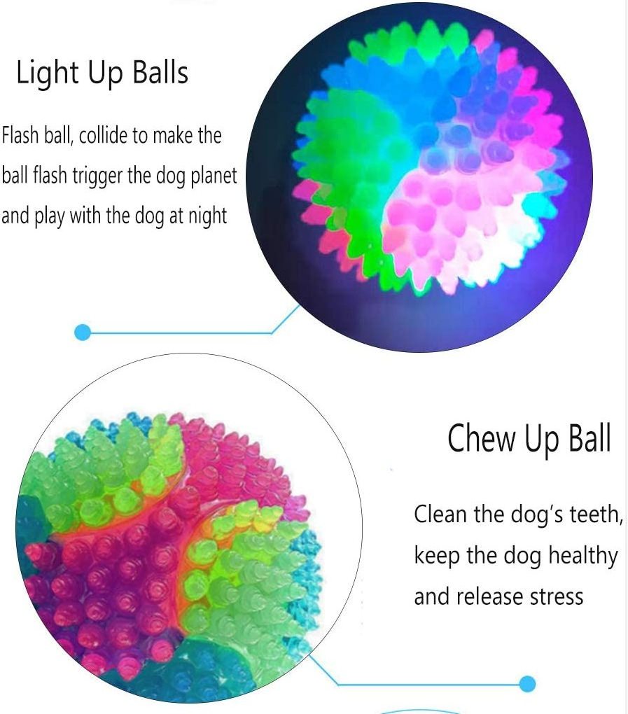 Hot Sale 4PCS Light Up Spiky Dog Balls Flashing Elastic LED Chew Toy Interactive Pet Toys for Puppy Cats Dogs