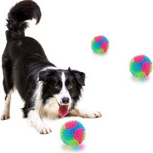 Hot Sale 4PCS Light Up Spiky Dog Balls Flashing Elastic LED Chew Toy Interactive Pet Toys for Puppy Cats Dogs