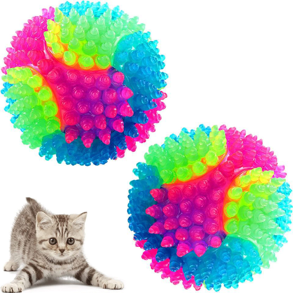 Hot Sale 4PCS Light Up Spiky Dog Balls Flashing Elastic LED Chew Toy Interactive Pet Toys for Puppy Cats Dogs