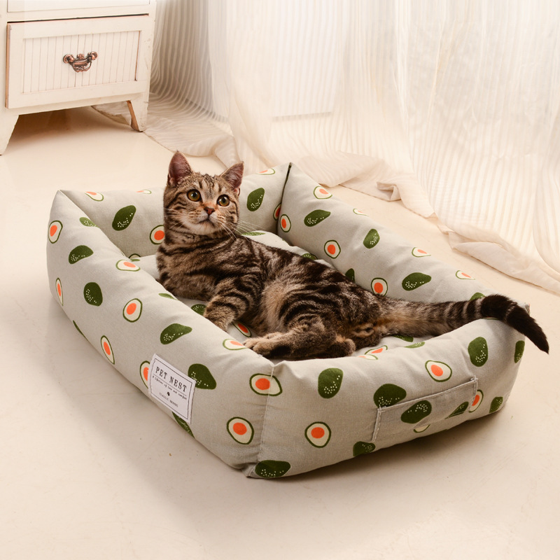 Square Pet Bed Cat Nest Rattan Creative Dog Bed Cushion Breathable Pet Beds With Removable and washable Cover