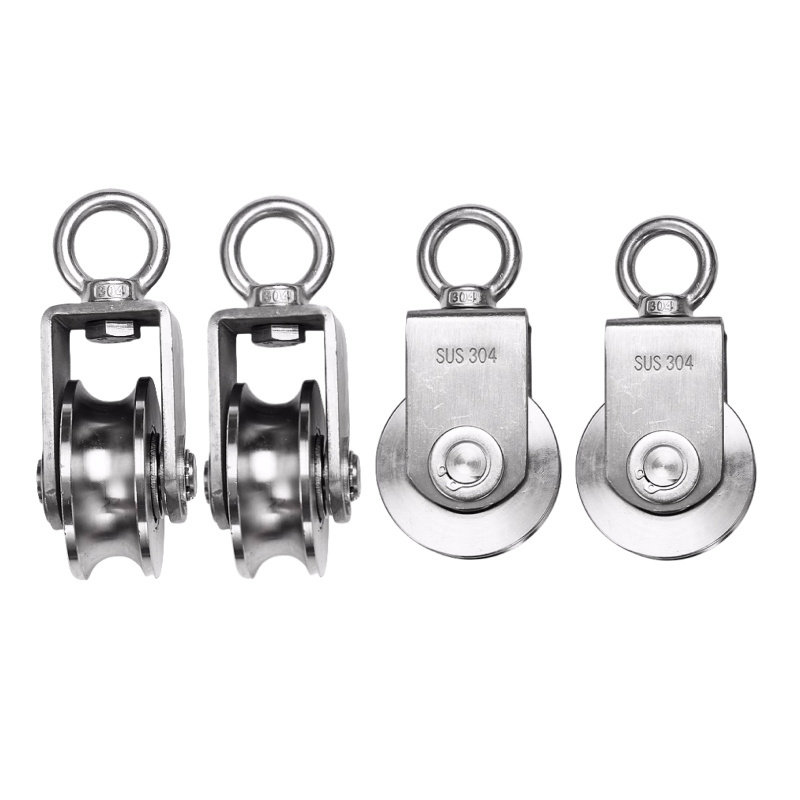 Stainless Steel Eye Swivel Pulley Wheel With Loop# U Groove Free Wheel Pulley Hanging Wheels