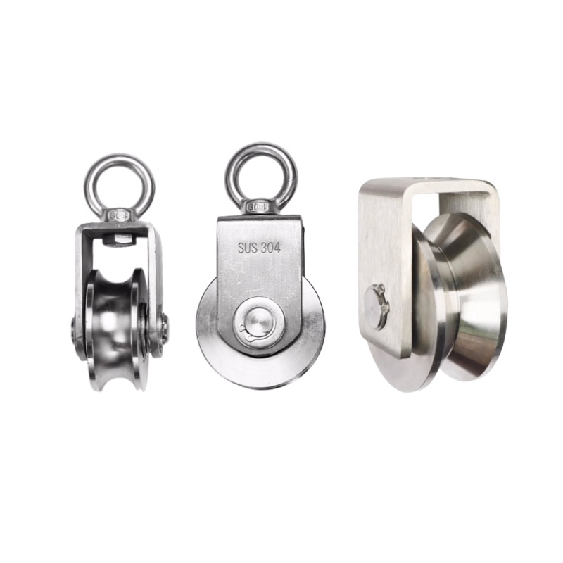 Stainless Steel Eye Swivel Pulley Wheel With Loop# U Groove Free Wheel Pulley Hanging Wheels