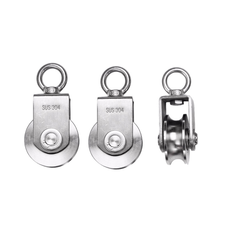 Stainless Steel Eye Swivel Pulley Wheel With Loop# U Groove Free Wheel Pulley Hanging Wheels